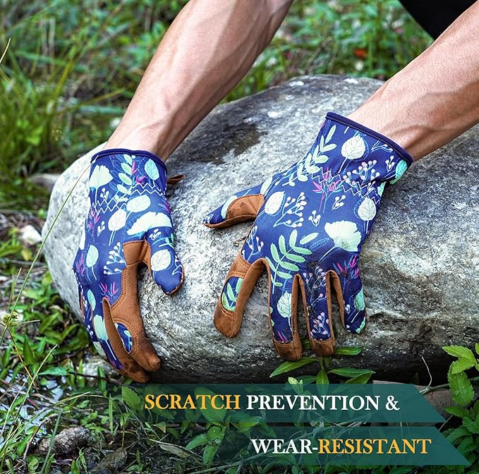 Trifabricy Gardening Gloves for Women, Breathable Leather Garden Gloves with Grip, Thorn-Proof Puncture-Resistant Work Gloves