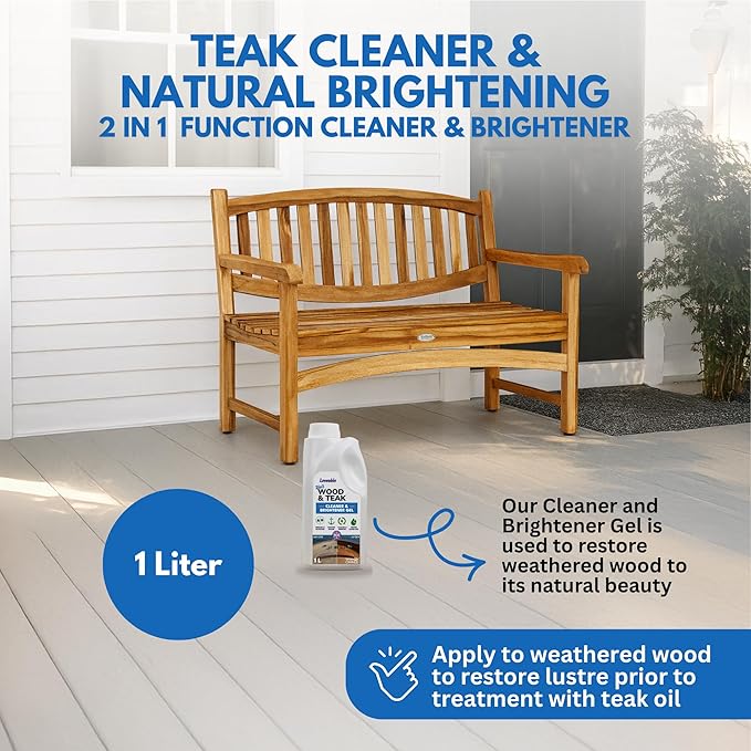 EcoDecors Loveable 2 in 1 Wood & Teak Cleaner and Brightener Gel, 1 L, for Outdoor Use, Cleans, Renews, and Refreshes Outdoor Wood