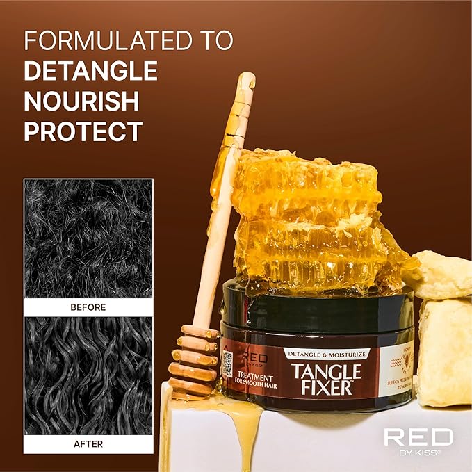 Red by Kiss Tangle Fixer with Honey & Keratin, Sulfate-Free Intensive Detangling Treatment for Shine & Frizz Protection, Mango & Peach Scent