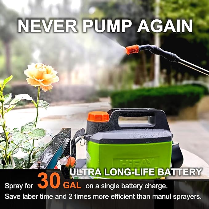 HIFAY ES4-PRO Electric Sprayer 1 Gallon Built-in 4000mAh,Rechargeable Battery Powered Sprayer with Telescopic Wand,Plant Mister,Kitchen Cleaning,Indoor Watering Can for Plants (Green)
