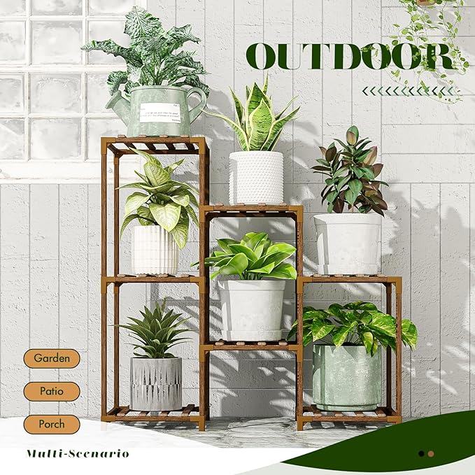 GENTINGBRO Plant Stand Indoor Outdoor Wood Plant Shelf for Multiple Plants Corner Plant Rack Window Flower Stand for Garden Patio