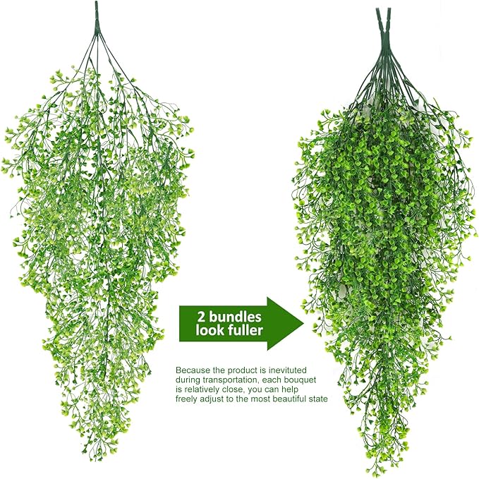 RECUTMS Artificial Hanging Vines Fake Hanging Plants 4Pcs Faux Wall Plants Fern Greenery for Spring Indoor Outdoor Bedroom Office House Valentines Day Window Decor (Green)