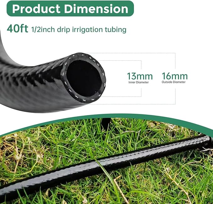 Maotong 40 FT 1/2 inch Drip Irrigation Tubing Main Line Hose Tube for Garden Irrigation System (Includes 1/2" Straight Connector and 3-Way Connector)