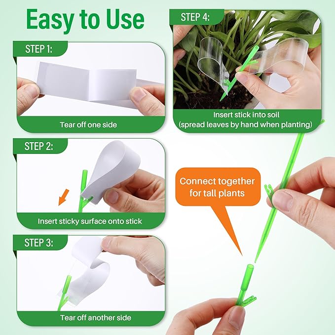 100 Pcs Gnat Sticky Traps for Plants, Sticky Traps for Gnats with 20 Stakes to Control, Aphids, Plant Bug, Mosquito Bits and Whiteflies(Transparent)