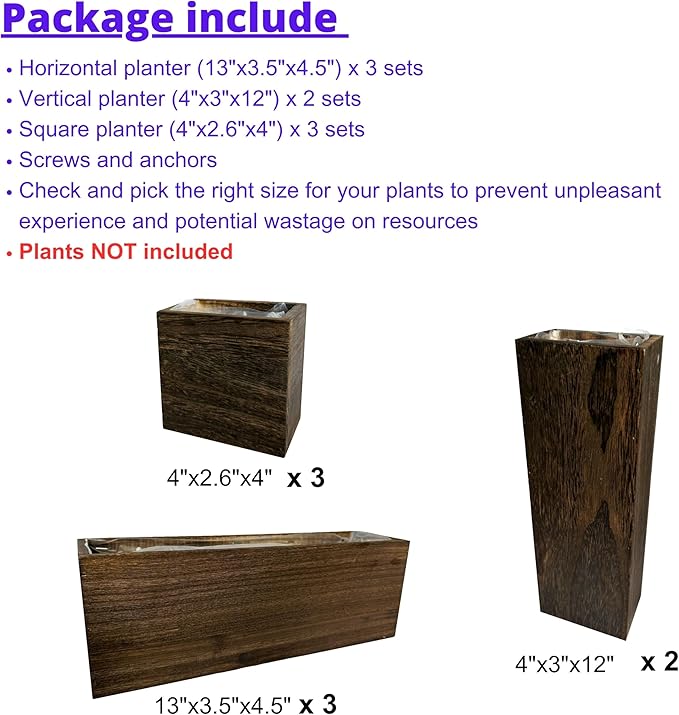 LaLaGreen Wood Planter Box for Plants (8 Pack) Wooden Wall Hanging Planters for Indoor Plant Holder Vase for Dried Flowers, Modern Country Rustic Wall Decor Living Room Bedroom Office Home Garden