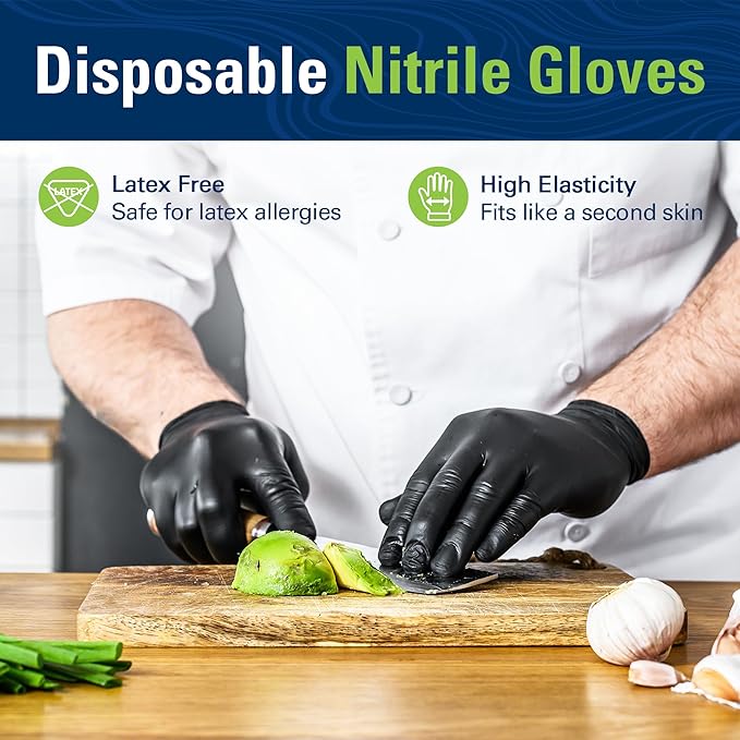 SWIFTLITE Black Nitrile Gloves, Food Safe Disposable Gloves Latex Free, Rubber Gloves Powder Free for Cooking, Kitchen Clean