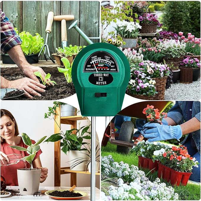 GeeRic Soil Moisture 3-in-1, Soil Moisture/Light/pH Tester, No Battery Needed Soil Tester Gardening Tool for Indoor and Outdoor