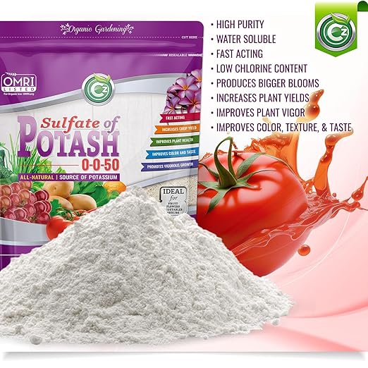 Organic Sulfate of Potash 0-0-50 Made in USA - Water Soluble SOP Potassium Plant Food for Plants & Flower Gardens - 3LB Low Chlorine Fertilizer. Enhances Color & Taste! OMRI Listed