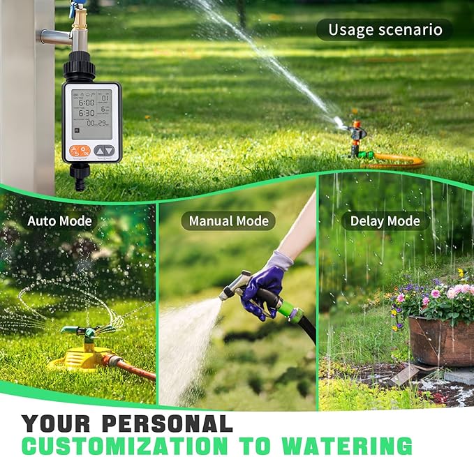 Sprinkler Timer for Garden Hose, 10 Programmable Water Timer with with Auto Rain Delay, IP54 Waterproof 3.3“ Large LCD Drip Irrigation System Timers for Plant, Yard, Lawns, Outdoor
