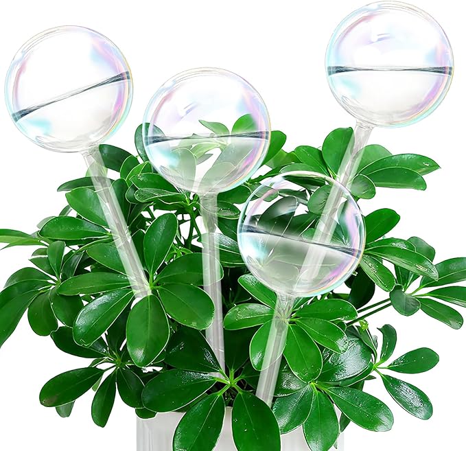 Self Watering Globes, Glass Rainbow Plant Watering Globes, Self Watering Planter Insert for Indoor & Outdoor Potted, Self Watering Planter Insert Spikes Devices for Everyday or Vacation Use, 4 Pack