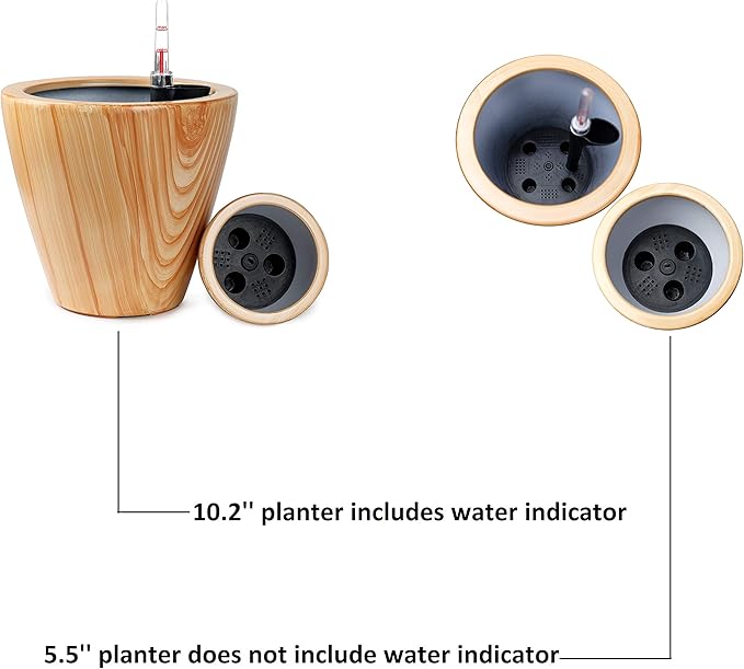 Set of 2, Smart Self-Watering Planters for Indoor and Outdoor - Round, Imitation Pine