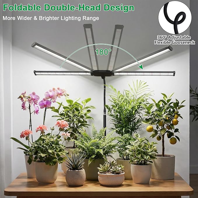 Grow Lights for Plants Growing,6000K White Full Spectrum Plant Lamp with Red Blue LED for Pot Succulents Seeds, Light Strip Foldable & Height Extendable 9-25'', Auto Timer 4 8 12Hrs