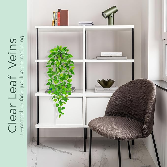 Der Rose 1Pcs 34'' Fake Hanging Plants Artificial Potted Faux Hanging Plants Indoor Pothos Vines for Home Bathroom Bedroom Wall Shelf Decor