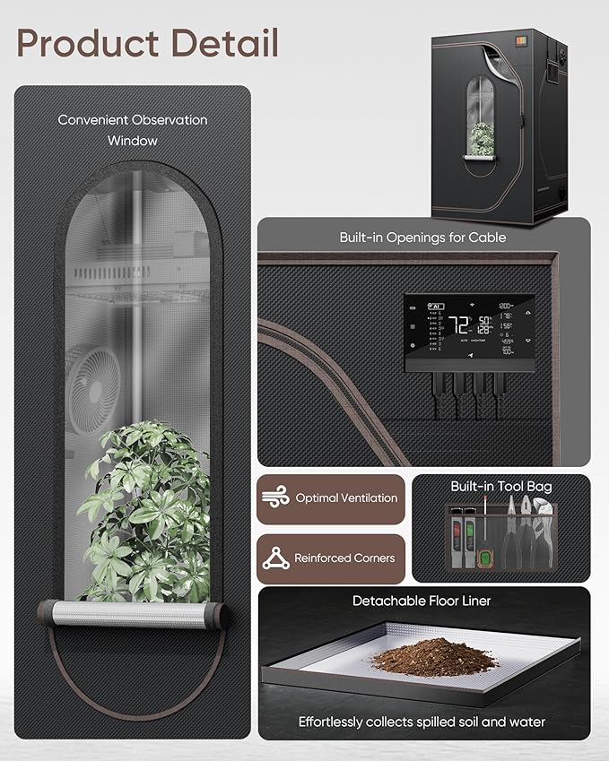 The Growing 2x2 Grow Tent 24"x24"x48", Small Compact Light Proof Indoor Hydroponic Grow Tent with Reflective Mylar Observation Window for Seedling & Indoor Plant Growing