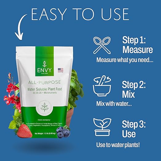 ENVY All-Purpose Plant Fertilizer, 1.5 Pound - Makes 150 Gallons, for Indoor and Outdoor Plants, Pet Safe, Water Soluble, Made in USA