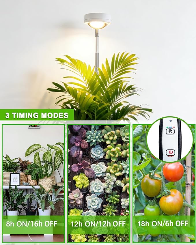 yadoker Plant Grow Light, LED Growing Light Full Spectrum for Indoor Plants,White Magnifying Glass Plant Lights,Height Adjustable, Automatic Timer, 5V Low Safe Voltage,Idea for Large