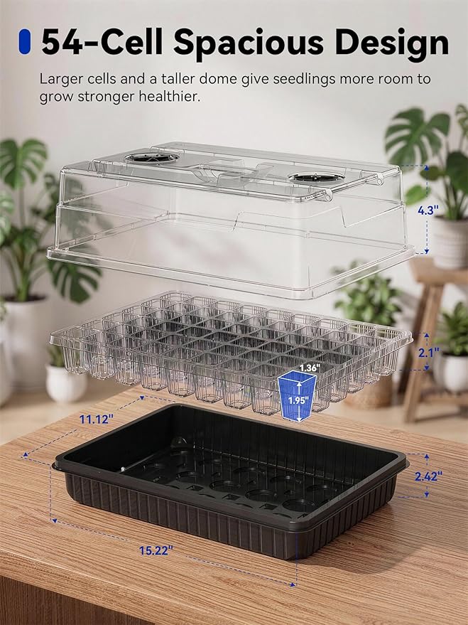 GLOWRIUM Seed Starter Tray with Grow Lights, 3 Pack 162-Cell Seed Starter Kit with 4.3" Humidity Dome, Indoor Seedling Starter Tray with 3/9/12/16h Timer, Adjustable Brightness Seed Starting Trays