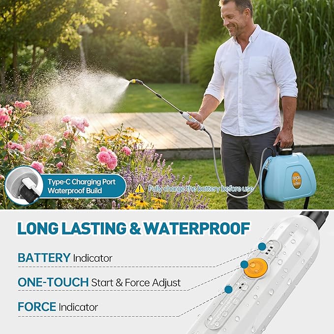 Battery Powered Sprayer, 2 Gallon Electric Sprayer Battery Operated with 4 Mist Nozzles, 2 Speeds, Battery Indicator, 41" Telescopic Wand, Rechargeable Handle, Weed Sprayer for Lawn Garden Yard