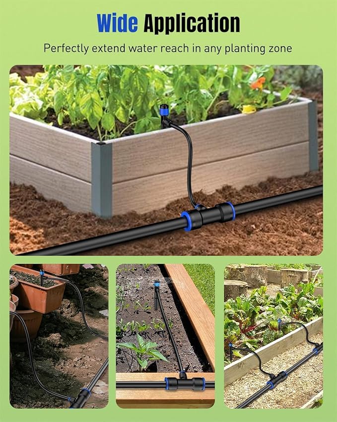 Pawfly 12 Pcs Quick Connect 1/2" to 1/4" Drip Irrigation Fittings for 1/2" Tubing (0.62-0.63" OD), Push-to-Fit 3-Way Reducing Tees Reducer Tee Connectors, Anti-Leak Drip Irrigation Tee Fittings