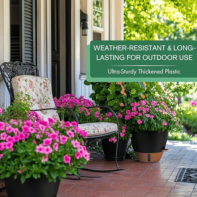 montresor 2 Pack 10 inch Plant Pots, PP Plastic Self Watering Plant Pot with Drainage and Tray for Indoor Outdoor Plants, Water Level Window & Reservoir Flower Pots Decorative Planter