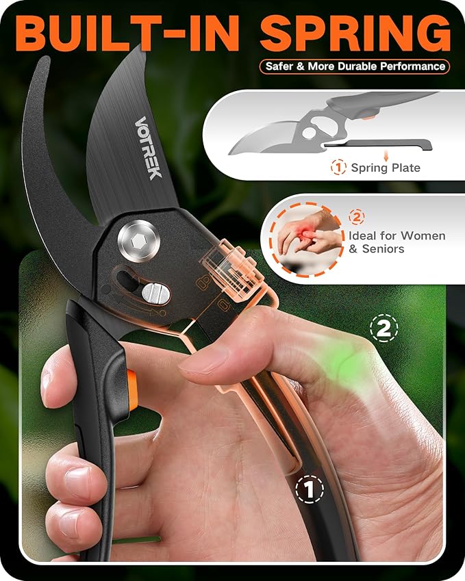 8.5" Pruning Shears for Gardening, 【Unique Stepless Handle Opening】Professional Bypass Garden Clipper, Heavy Duty Plant Pruners for Branch 【SK5 Steel Blades】【All Hand Sizes】, Classic Black
