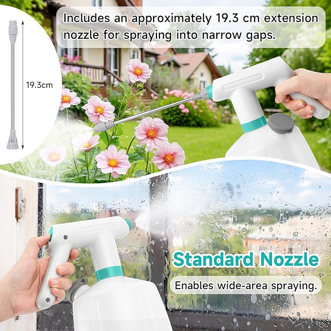 SANLIKE Electric Spray Bottle 2L Pump Sprayer Plant Mister, Automatic Watering Can Rechargeable Battery Powered Pressure Bottle with Adjustable Spout 2 Spray Types for Garden, Fertilizing, Cleaning