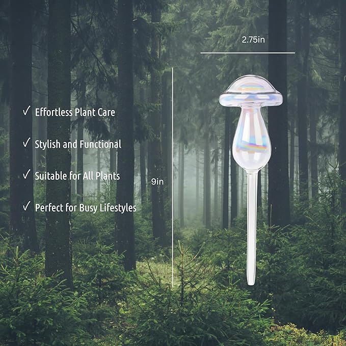 Little Green Leaf Automatic Plant Watering Globes Self Watering Planter Inserts (Set of 4) | Hands Free Clear Mushroom Glass Bulbs | Planter Spikes to Support Indoor & Outdoor Plant Health (180ml)