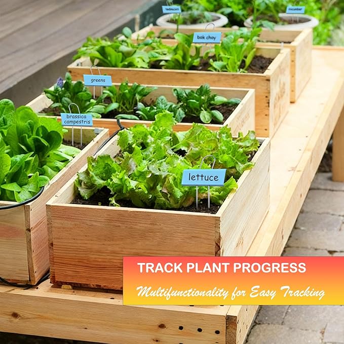 30-Pack Rust-Proof Metal Plant Labels with Galvanized Stakes, Height 10.6" Label Area 3.5"x1.2", Waterproof Weatherproof Garden Markers, Reusable Tags with 2 Pens (Blue)