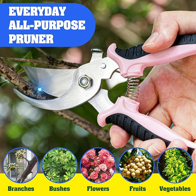 EWPJDK 4 Pack Garden Pruning Shears, Stainless Steel Garden Shears, Gardening Shears, Garden Scissors, Clippers, Pruning Snips, Pruning Shears for Gardening Tools (Pink)