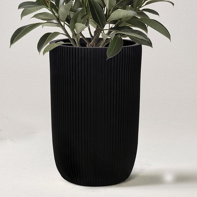 Oakrain 18" Tall Indoor Planter, Modern Decorative Pot with Drainage Hole, Large Minimalist Outdoor Planters for Home Decor, Garden, Living Room, Black