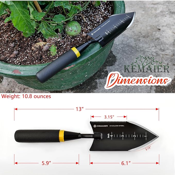 Kemaier Heavy - Duty Trowel Garden Tool - Stainless Steel Serrated Hand Shovel for Effortless Digging, Weed Control, and Precise Bulb Planting with Included Sheath