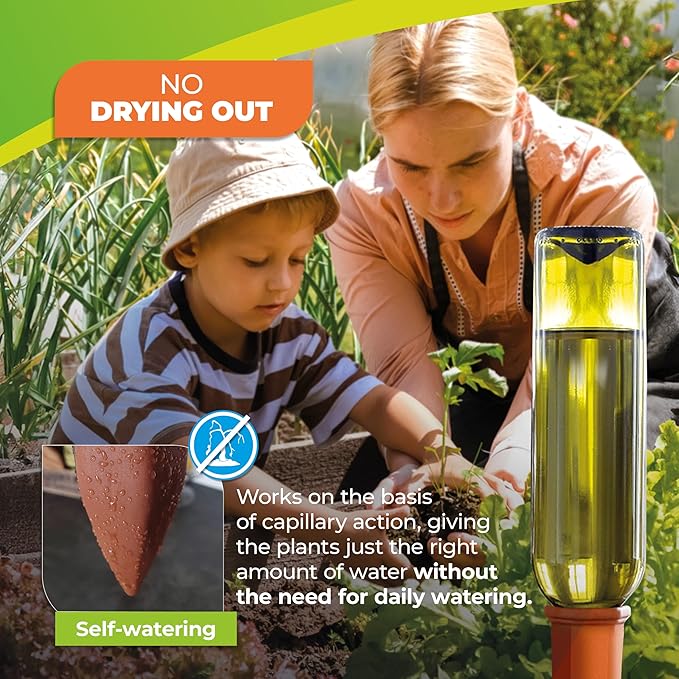 BioGreen Plant Self-Watering Stakes Hydro Wine | Irrigation Ø 19.6 inches | Clay Spikes for Wine-/PET-Bottles up to 3.1 Cups | Terracotta | 4 Pcs