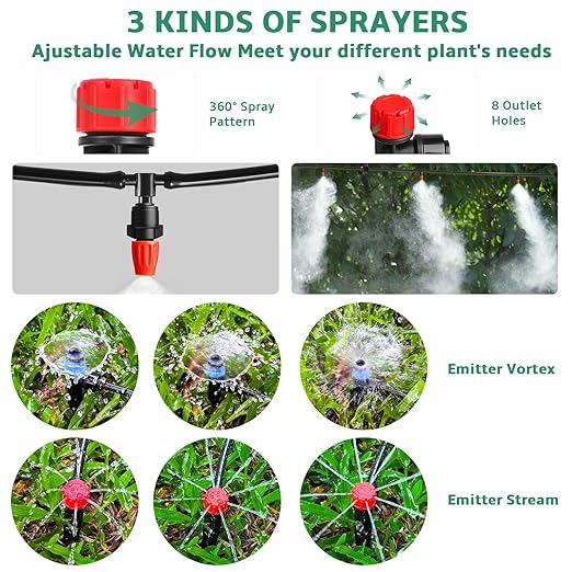 240FT Drip Irrigation System for Garden 2025 NEW Drip Irrigation Parts Automatic Garden Watering System with 1/2 1/4 Irrigation Tubing, Quick-Connect 1/4 inch Fittings,3 Types of Drip Emitters
