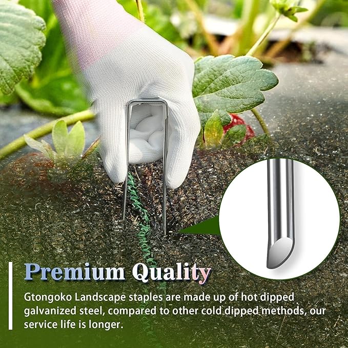 Gtongoko 50 Pack 10 Inch Galvanized Landscape Staples Garden Plant Cover Stakes 11 Gauge SOD Staples Ground Fence Stakes for Landscaping Securing Weed Barrier Fabric, Christmas Decorations