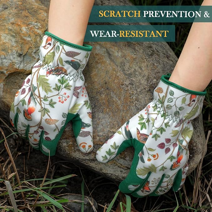 Trifabricy Gardening Gloves for Women, Breathable Leather Garden Gloves with Grip, Thorn-Proof Puncture-Resistant Work Gloves