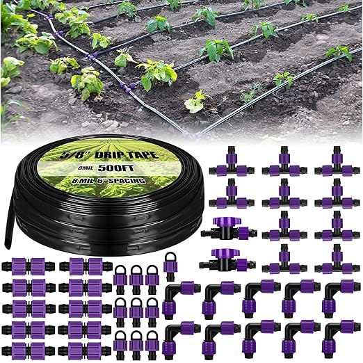 Tondiamo 500' 5/8 Inch Drip Tape Irrigation Tubing Kit 8 Mil 6" Spacing Garden Hose Watering Tube Line Automatic Equipment for Garden Irrigation System Farms, Landscape, Lawn