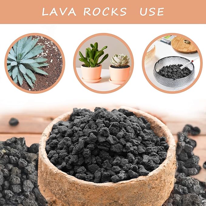 Lava Rocks for Plants -100% Pure Volcanic Rock No Dyes or Chemicals-Best Lava Stones Top Dressing for Cacti Succulents Plants,Bonsai (Black, 20LBS)