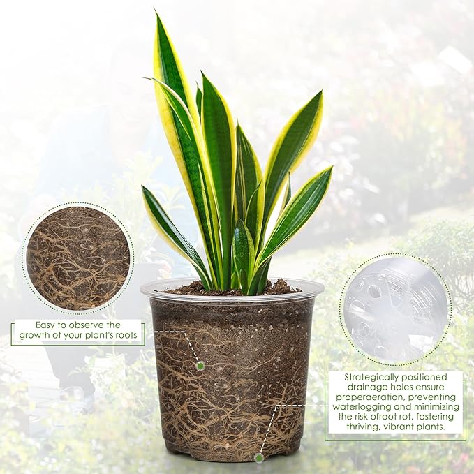 FUIJOL 4 Inch Clear Nursery Pots for Plants with Sacuers 15 Pack, Plastic Flower Pots with Drainage Holes, Variety Pack Seedlings Garden Pot for Indoor Outdoor (4 inch)