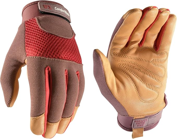 Wells Lamont Women's Breathable ComfortHyde Leather Hybrid Work Gardening Gloves, Medium (7872M)