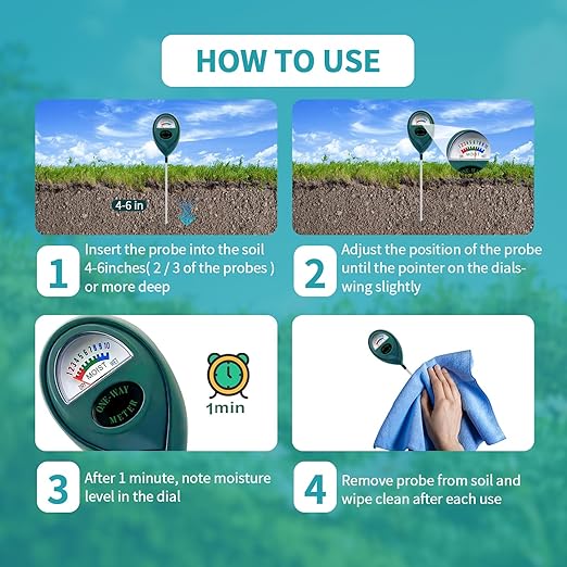 Green Soil Moisture Meter, Soil Tester, Moisture Meter Plants, Soil Moisture Tester, Soil Water Tester for Plants, Plant Moisture Monitor, No Battery Needed