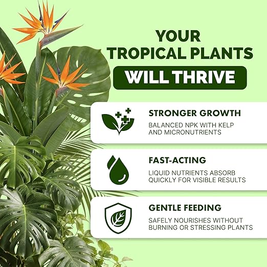 Tropical Plant Fertilizer – Liquid Plant Food for Bigger Leaves, Lush Growth & Stronger Roots, 1 Gallon