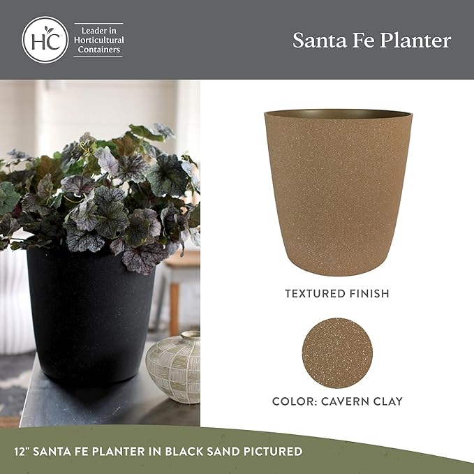 The HC Companies Santa Fe Round Self-Watering Pot - Lightweight Plastic Planter for Herbs & More - Durable Plant Pots for Indoor Plants & Outdoor Plants (16" Cavern Clay, Pack of 2)