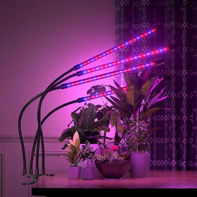 Bseah Grow Light Plant Lights for Indoor Plants, Clip on with 3/9/12 H Timer, Full Spectrum Growing Lamp for Seed Starting (with AC Adapter)