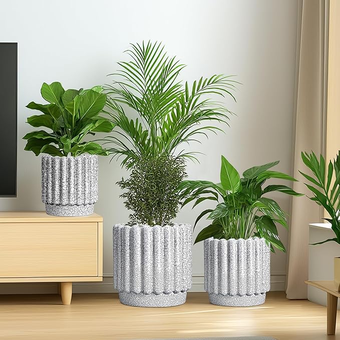 Ceramicfor Ceramic Flower Pots - 9.6 Inch Indoor Planter, Decorative Ceramic Plant Pots with Drainage Hole, Fluted Round Large Planter Outdoor, Living Room Decor, Gifts for Women Men, Black and White