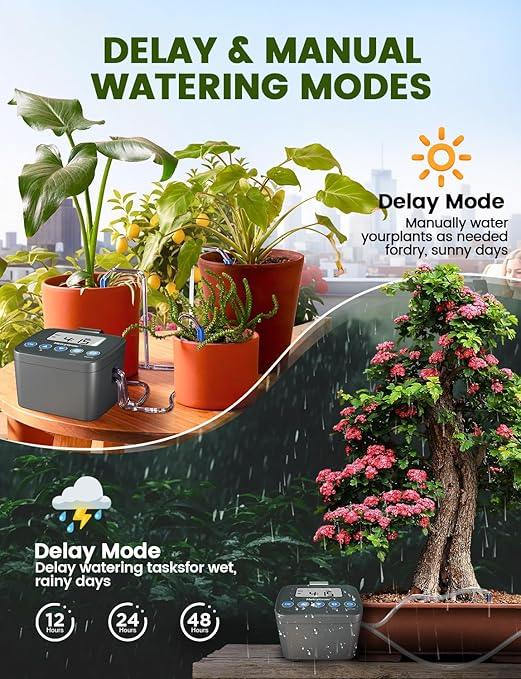 Automatic Watering System for Potted Plants, Drip Irrigation Kit System, Plant Self Watering Devices for Office Patio Greenhouse GrowTent, with Programmable Water Timer（Black