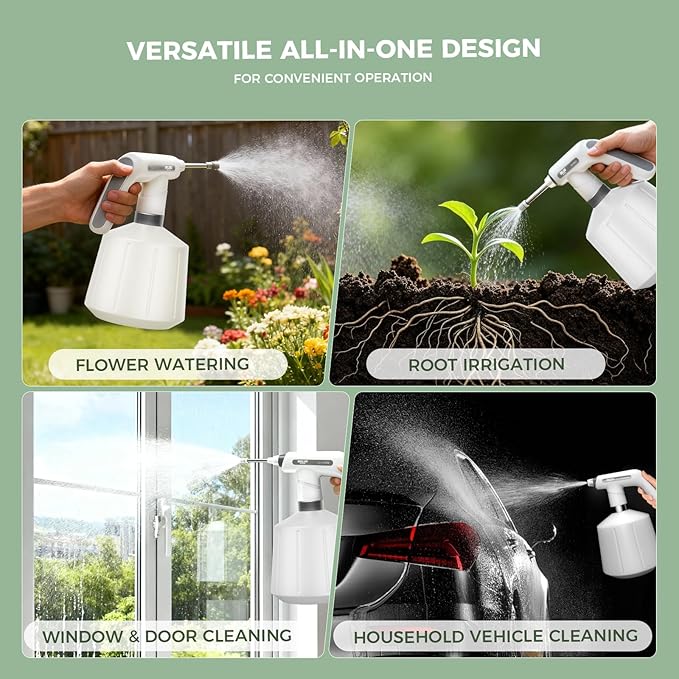 DELIXI Electric Spray Bottle 2L/0.5 Gallon, Electric Sprayer with Dual Spray Modes (Wide Mist & Jet), 1500mAh Battery and Ergonomic Grip Suitable for Garden, Patio, Indoor Plants & Flower Shop