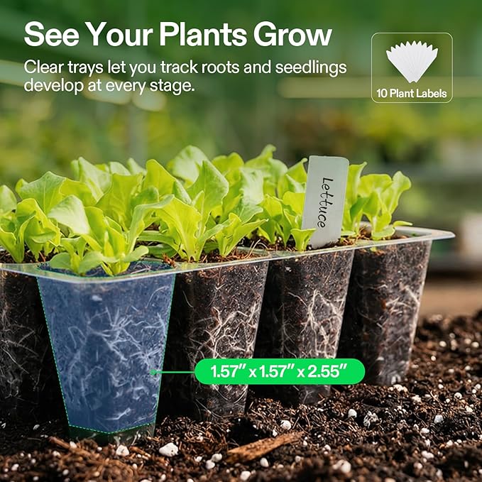 VIVOSUN 12-Pack Seed Starter Trays, 72-Cell Seed Starter Kit with Humidity Dome, Flat Reusable Plant Germination Trays with Drain Hole, Green Propagation Tray for Planting Seeds