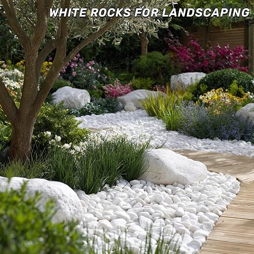 NUPICK 45lb White River Rocks for Outdoor Landscaping, 1-2 Inch Pebbles for Indoor Plants, Natural Polished Aquarium Gravel, Decorative Rocks for Succulent, Garden, Vases Fillers, Bird Baths