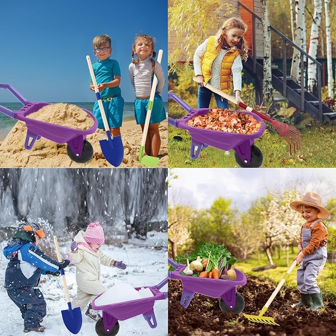 Qtioucp Kids Gardening Tools Outdoor Toys Set Backyard Play with Wheelbarrow Educational STEM Learning Pretend Toys Outdoor Indoor for Toddlers Kids Boys Girls