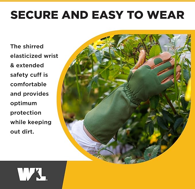 Wells Lamont Rosetender Gardening Gloves for Women – Thorn Proof Garden Gloves, Grain Leather Long Gloves for Pruning & Yard Work, 4129-300, Large
